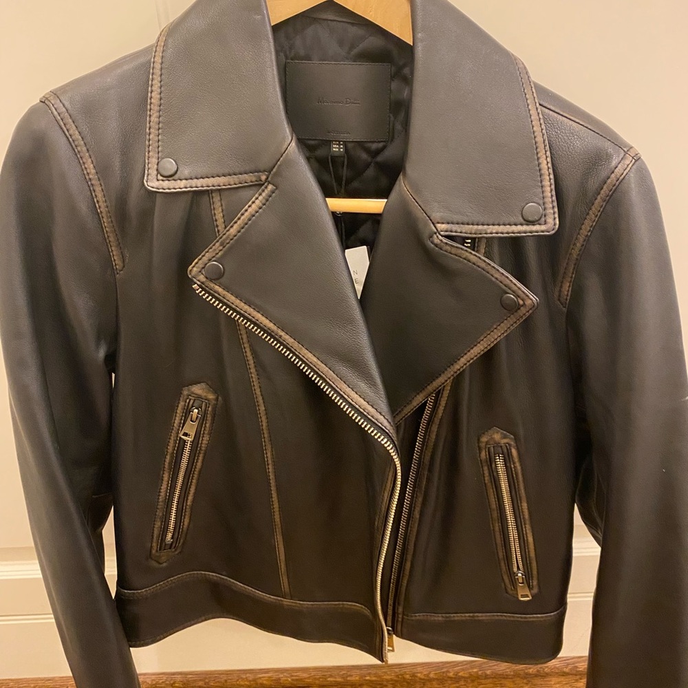Massimo Dutti Black Leather Jacket